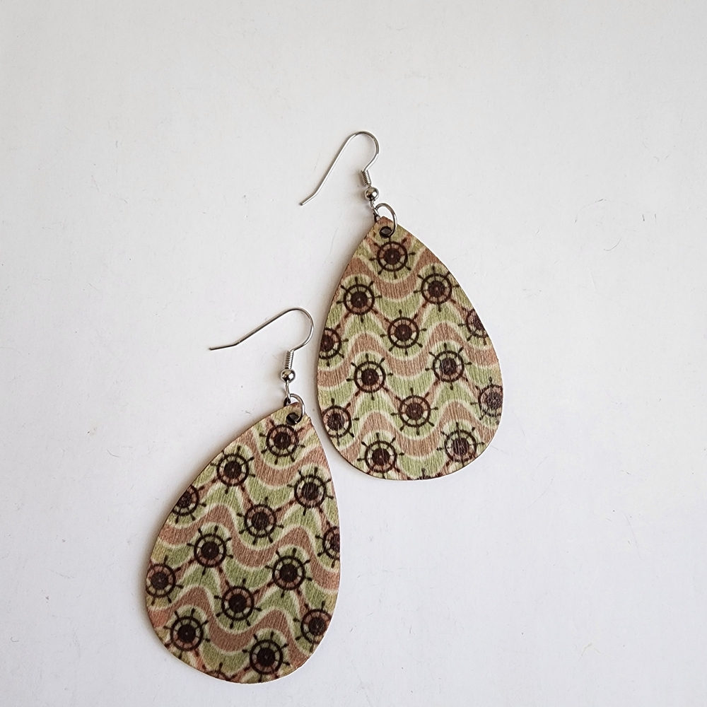 Women's Nautical Wood Teardrop Dangle Earrings